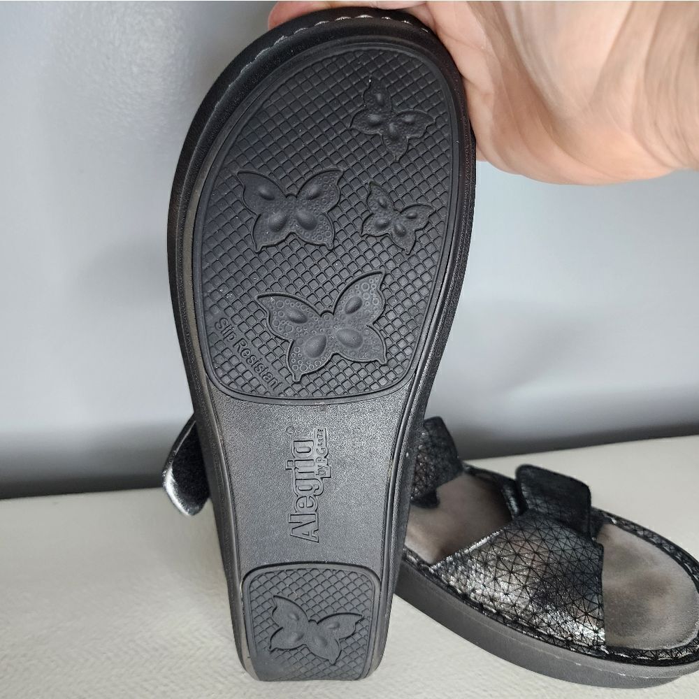 Alegria Karmen Metallic Fun Slip On Sandals 41 Black 10.5-11 US Leather Comfort - Picture 3 of 5